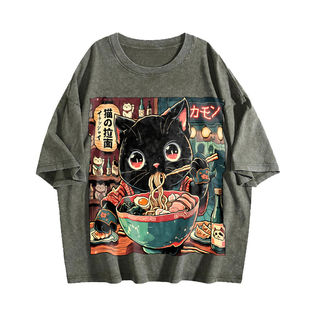 Explorer And Grunge Vibe: Neko Ramen Cat Eating Noodles product image 4