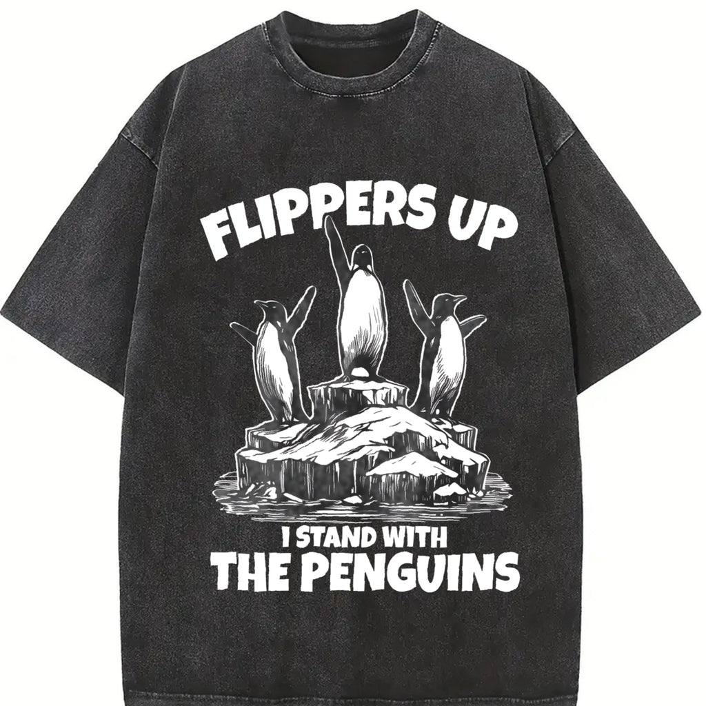 Flippers Up I Stand With The Penguins Vintage Washed T-Shirt product image 2