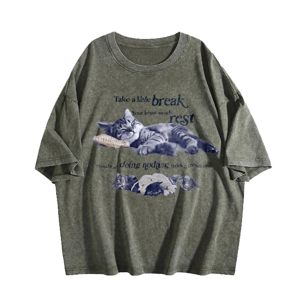 Y2K Relaxing Cat Vintage Washed T-Shirt product image 4
