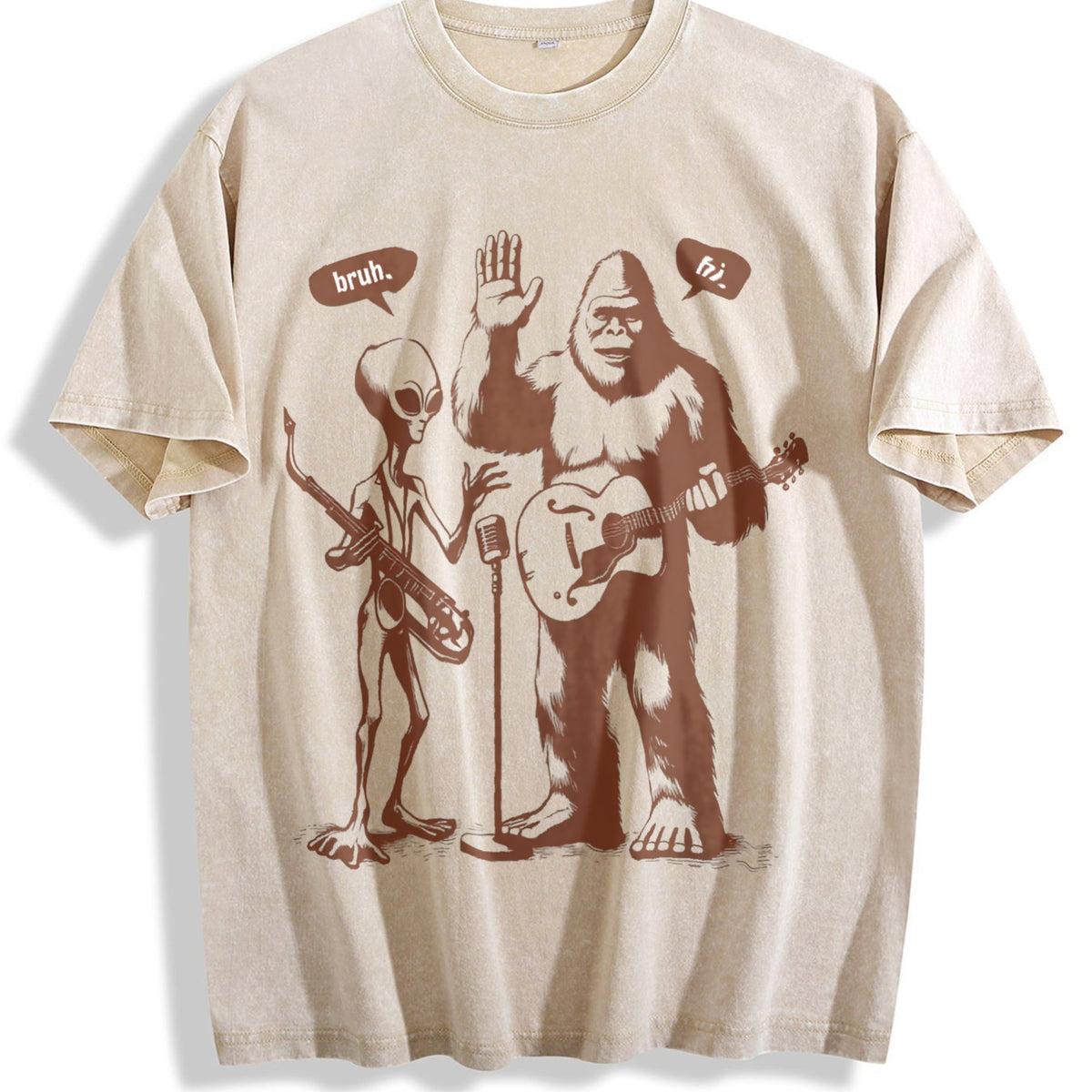 Bigfoot And Alien With Electric Guitar Vintage Washed product image 1