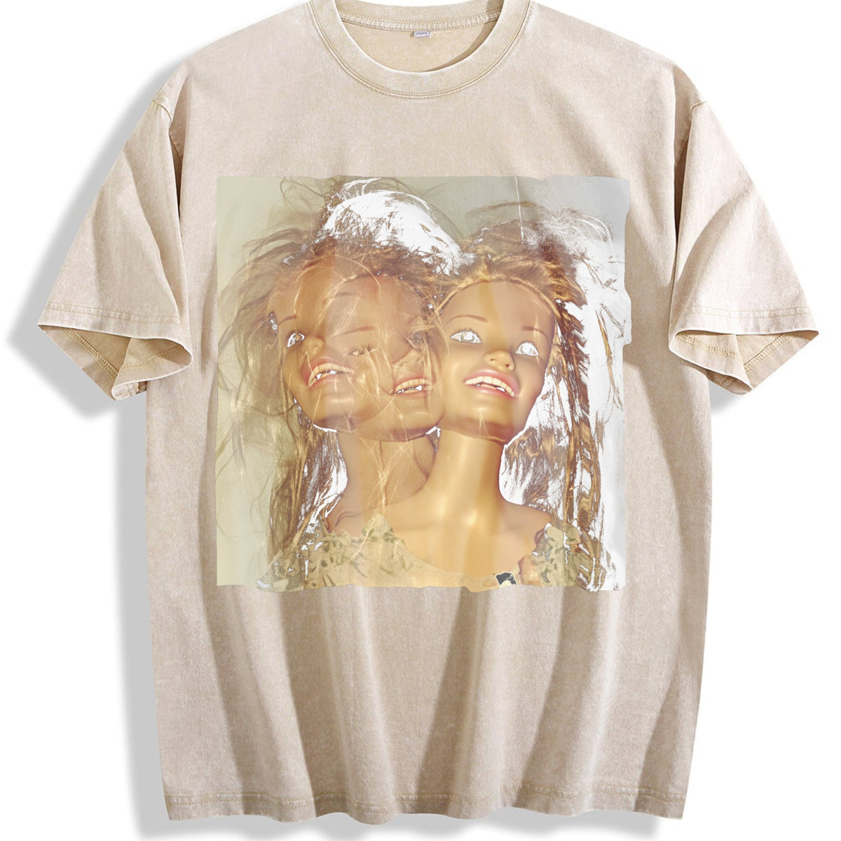 Doll Double Exposure Portrait Vintage Washed T-Shirt product image 1