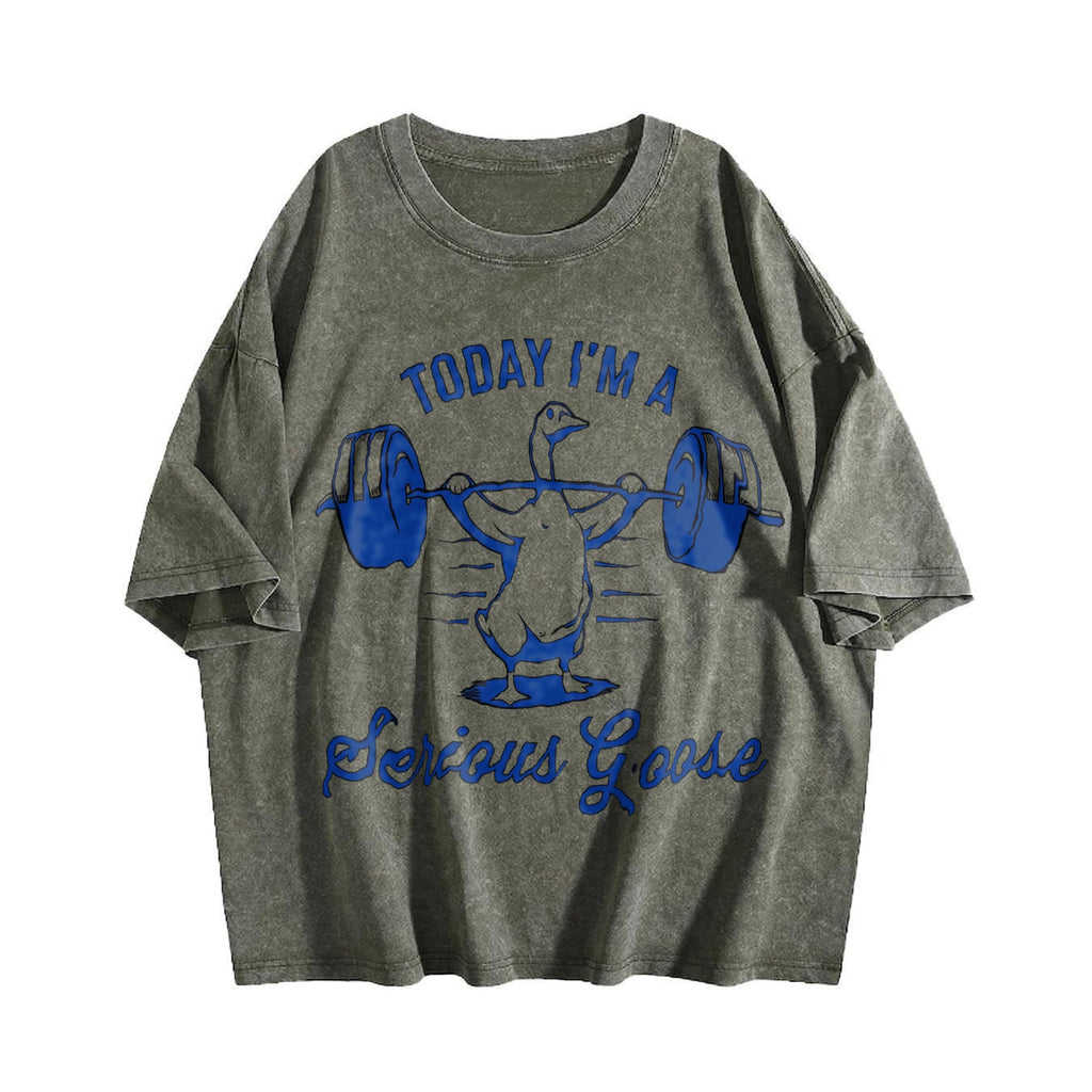 Serious Goose Lifting Weights Vintage Washed T-Shirt product image 4