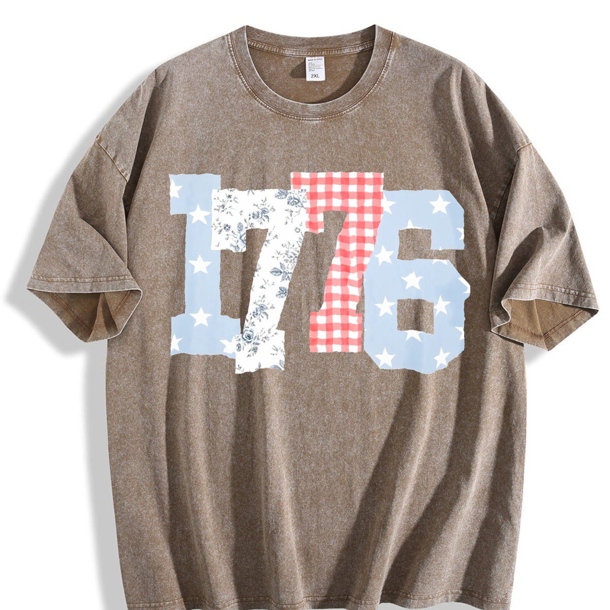 1776 Plaid Floral Star Number Vintage Washed T-Shirt product image 3