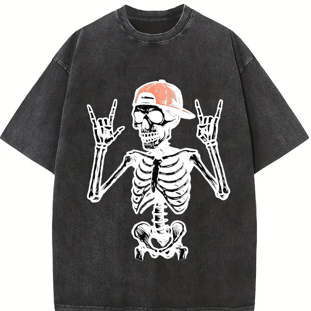 Rock And Roll Skeleton Vintage Washed T-Shirt product image 2