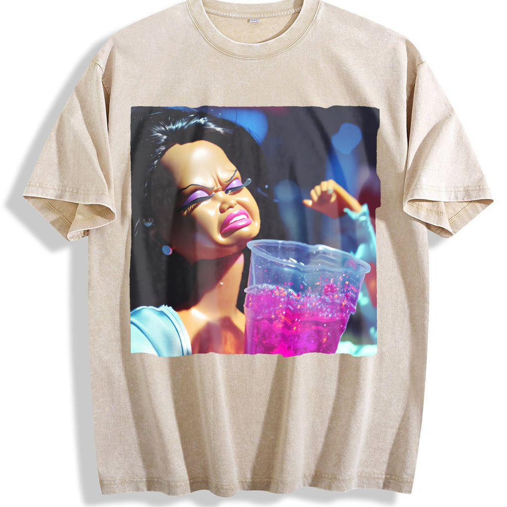 Grumpy Doll with Pink Drink Vintage Washed T-Shirt product image 1