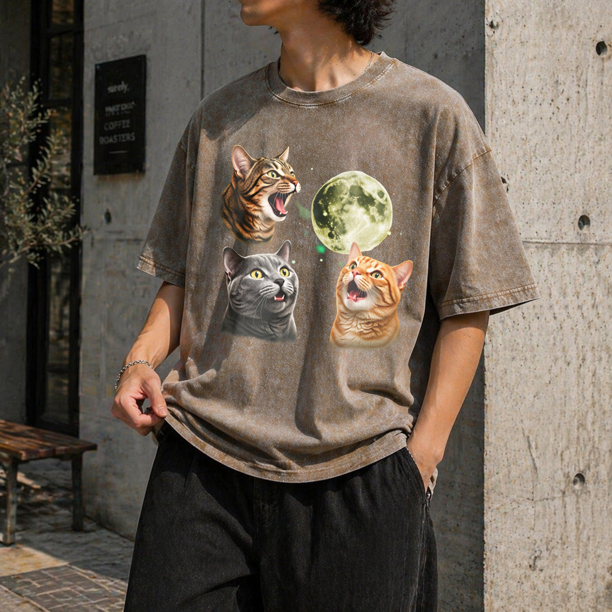 Three Cats Moon Vintage Washed T-Shirt product image 3
