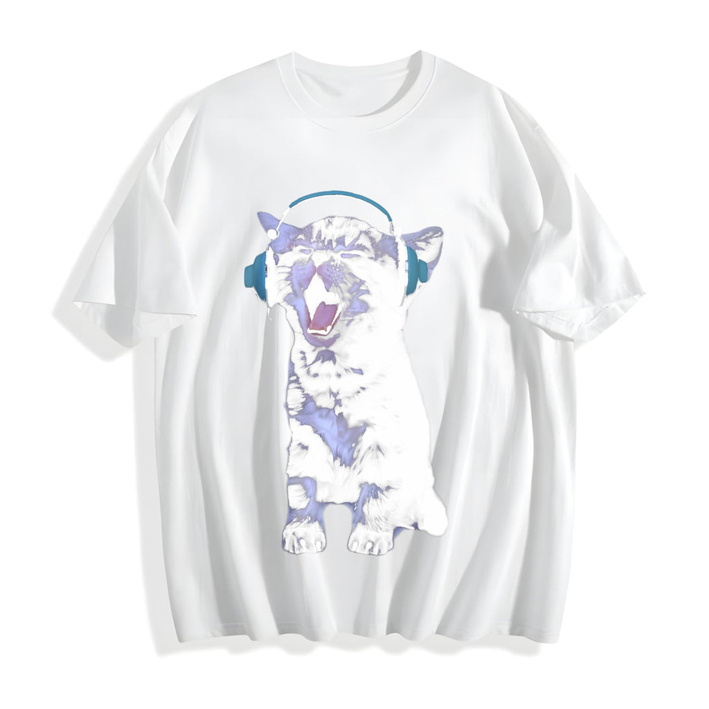 Y2K Headphones Cat Cotton T-Shirt product image 2