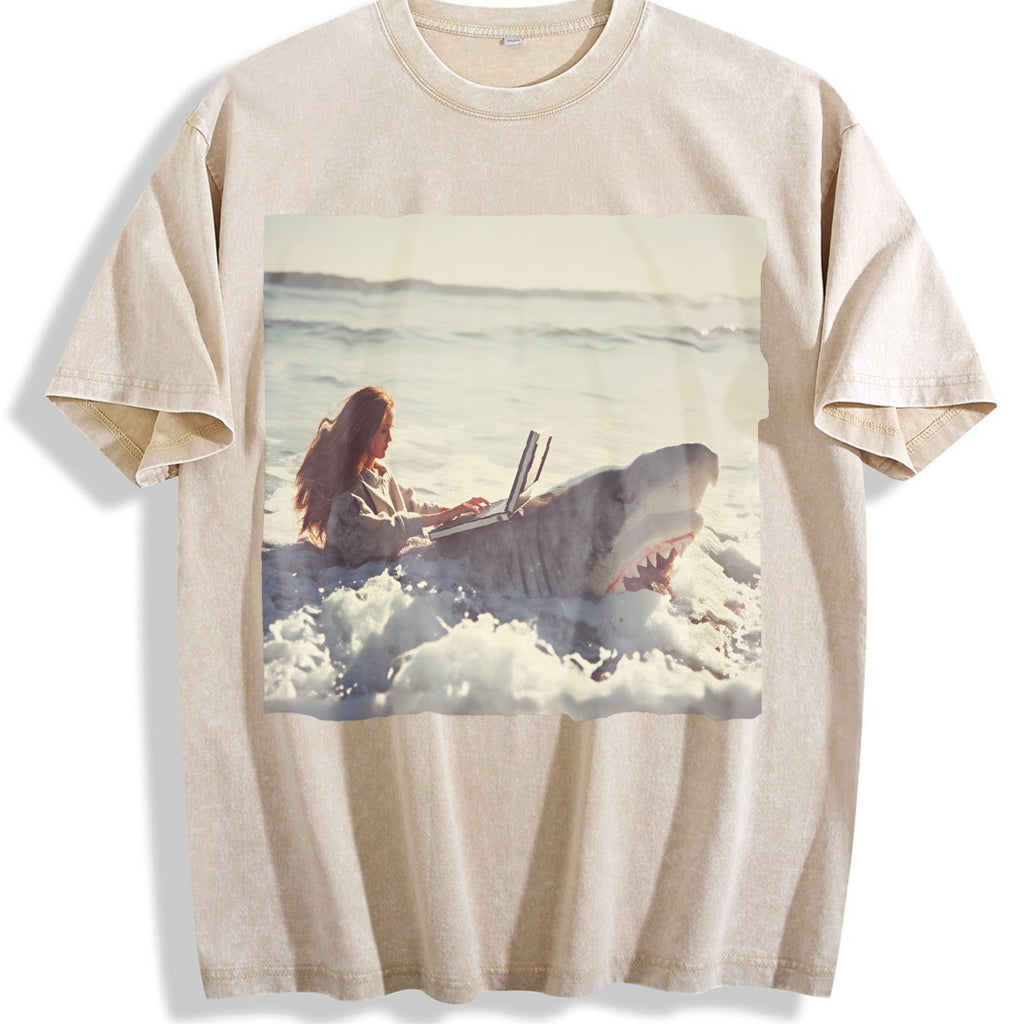 Doll Riding a Shark Vintage Washed T-Shirt product image 1