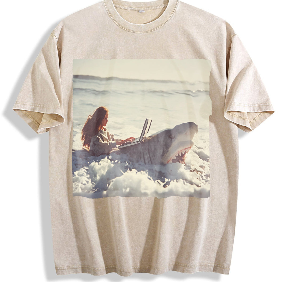 Doll Riding a Shark Vintage Washed T-Shirt product image 1