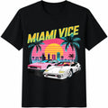 Miami Vice Sunset Cars Palm Trees Cityscape Cotton T-Shirt product image 1