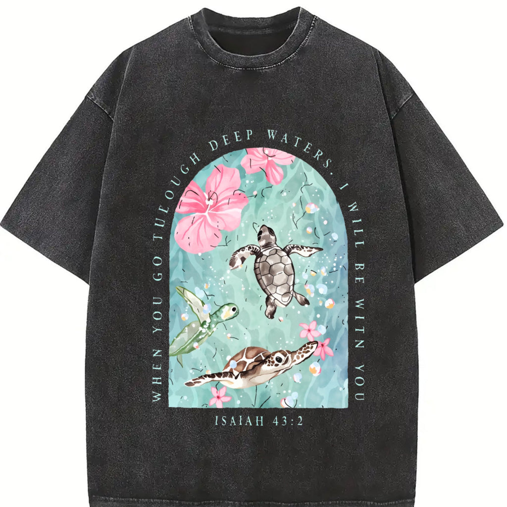 Sea Turtle & Text I Will Be With You Vintage Washed T-Shirt product image 2