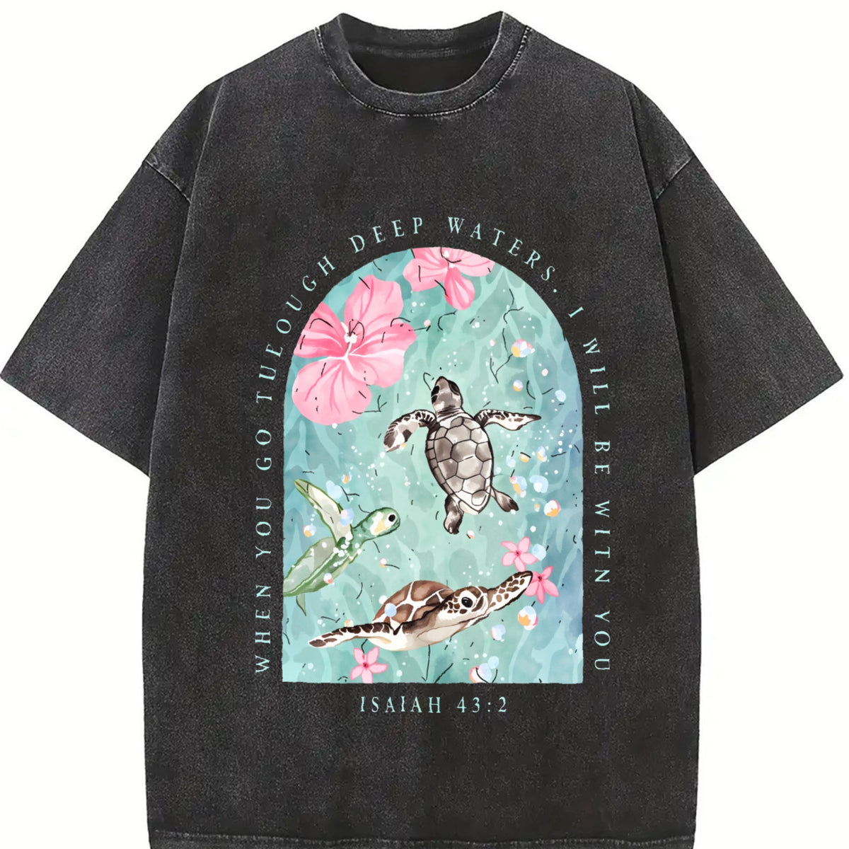 Sea Turtle & Text I Will Be With You Vintage Washed T-Shirt product image 2