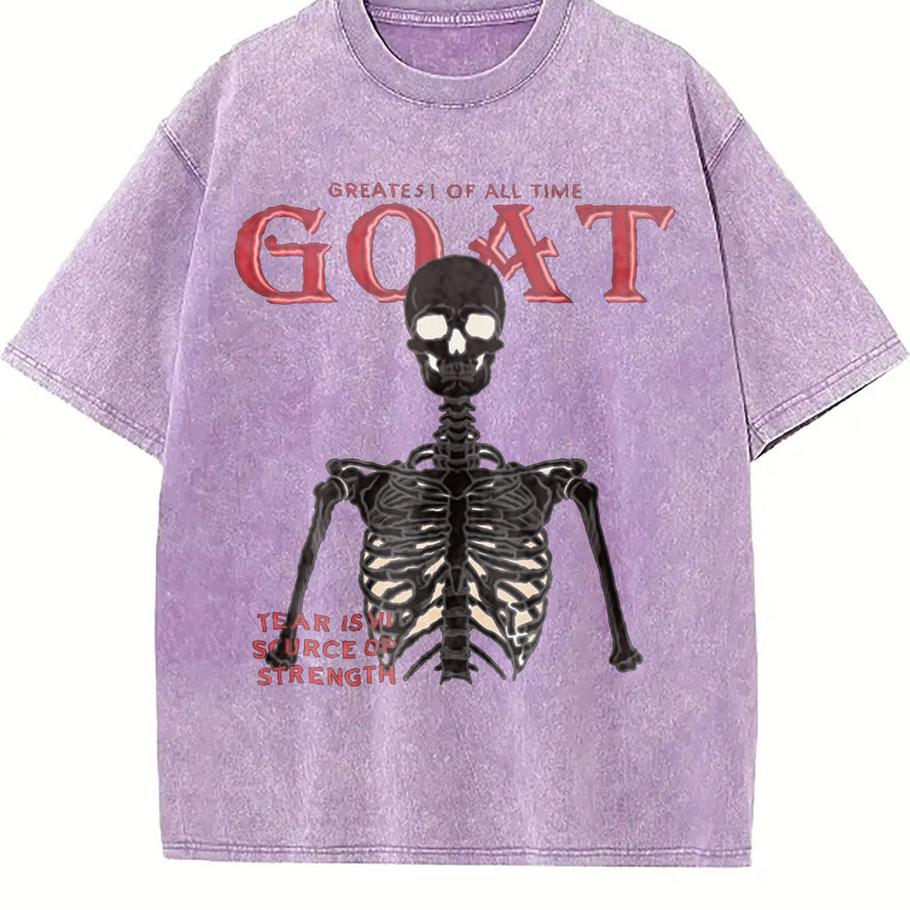 Goat Skeleton Fire White Vintage Washed T-Shirt product image 6