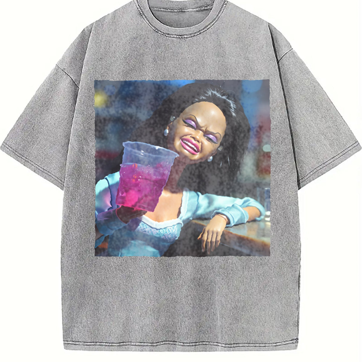 Laughing Doll with Pink Drink Vintage Washed T-Shirt product image 5