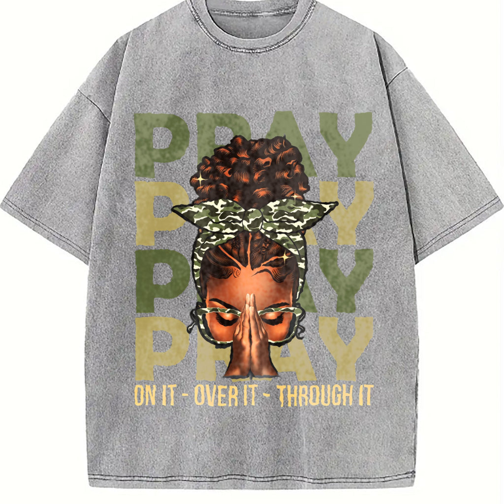 Pray On It Over It Black Woman Afro Christian Vintage product image 5