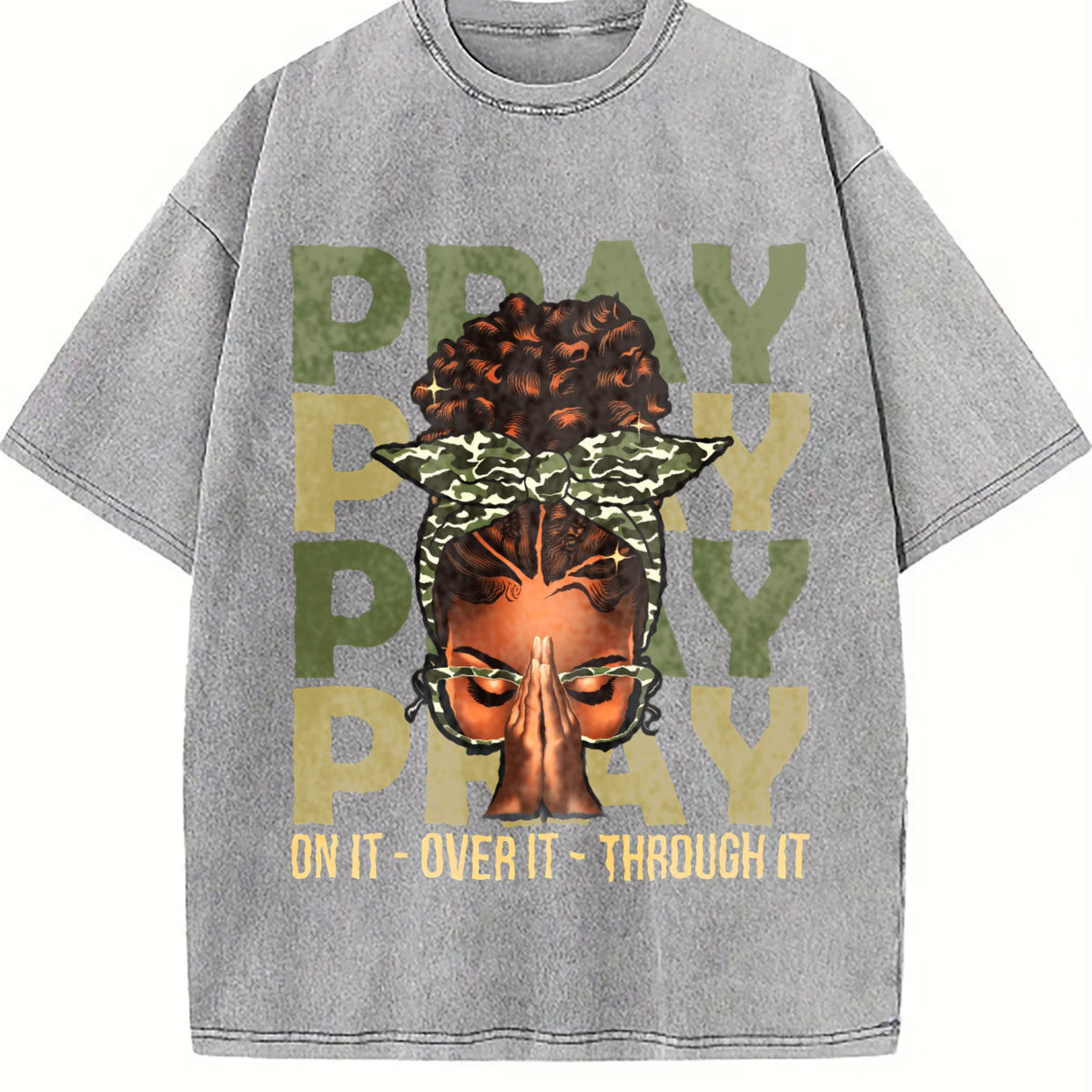 Pray On It Over It Black Woman Afro Christian Vintage product image 5