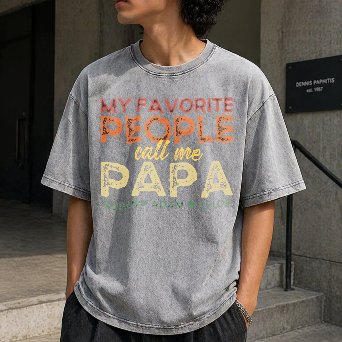 Grandpa With Grandkids Names Vintage Washed T-Shirt product image 5