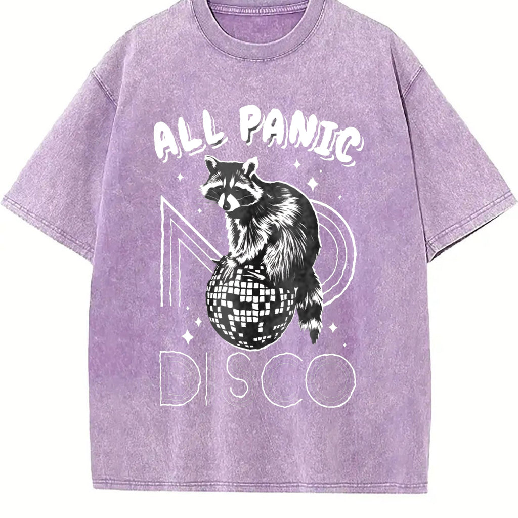 Funny Raccoon All Panic No Disco 90s Vintage Washed T-Shirt product image 6