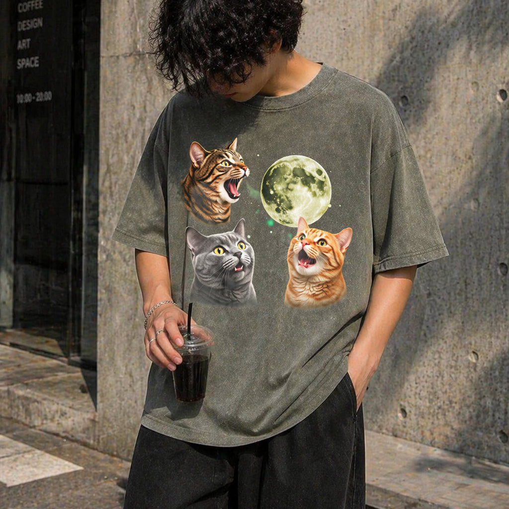 Three Cats Moon Vintage Washed T-Shirt product image 4