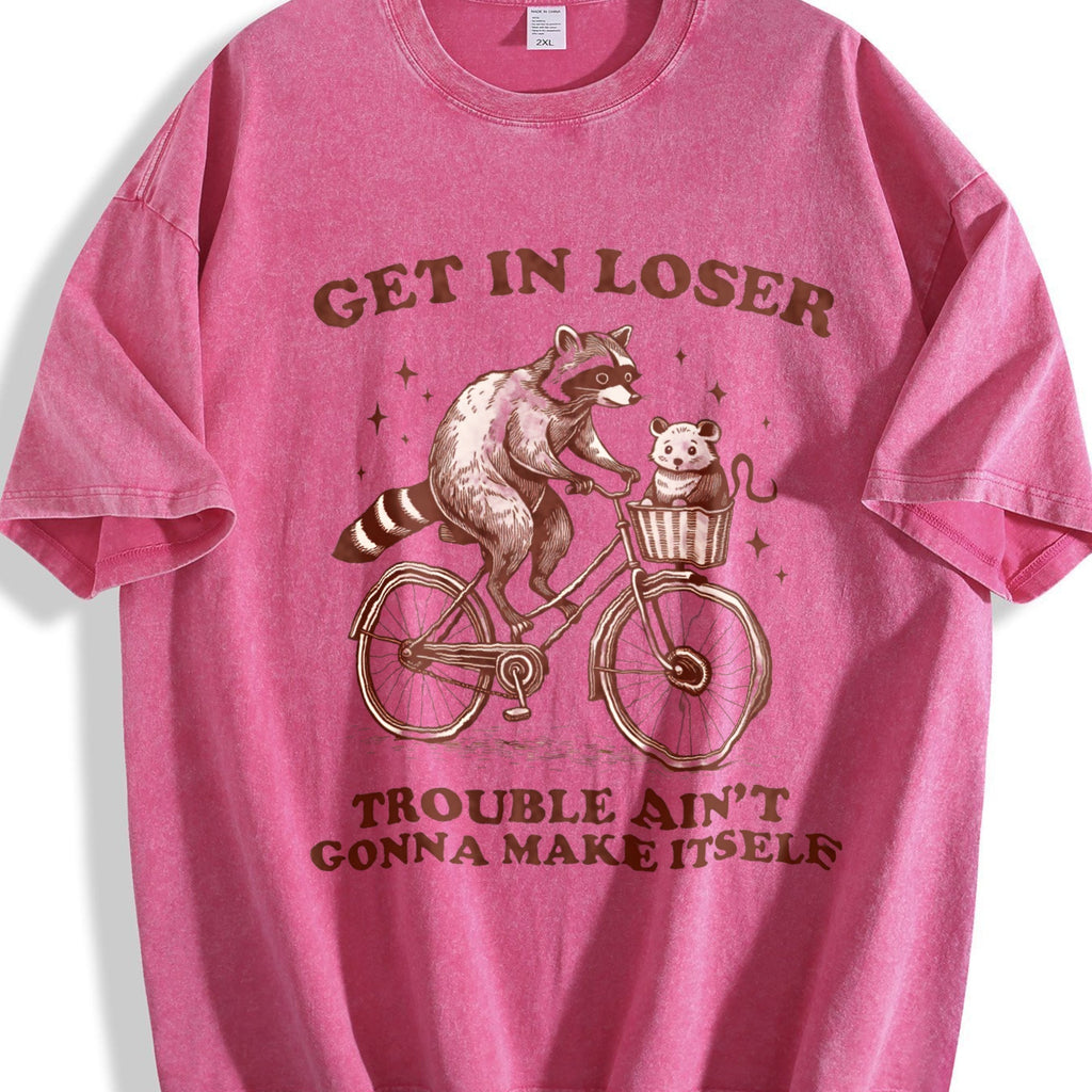 Get In Loser Raccoon Cat Funny Animal Vintage Washed T-Shirt product image 7