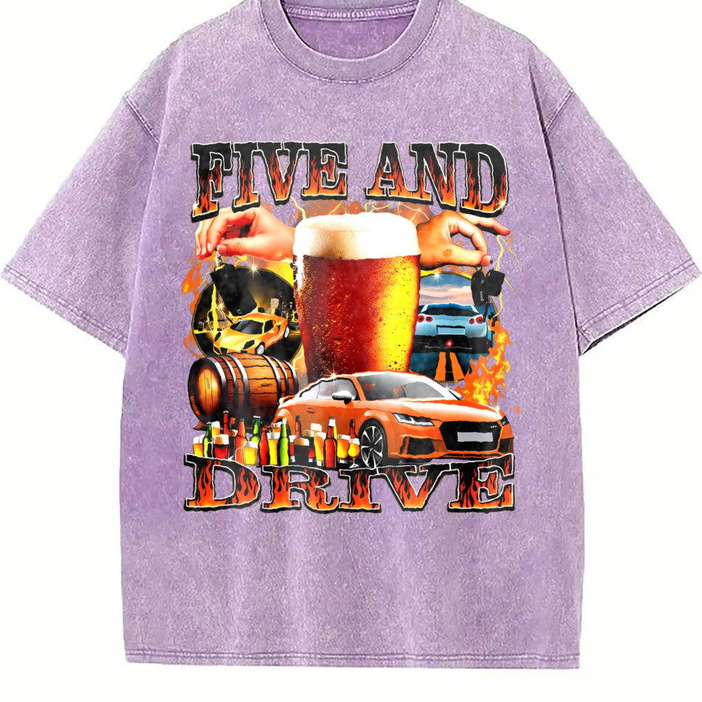 Five And Drive Funny Vintage Washed T-Shirt product image 6