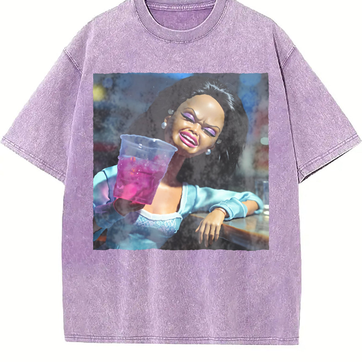 Laughing Doll with Pink Drink Vintage Washed T-Shirt product image 6