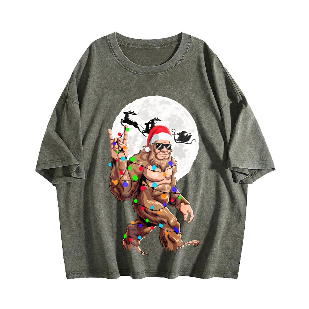Funny Bigfoot Claus Christmas Vintage Washed T-Shirt product image 4
