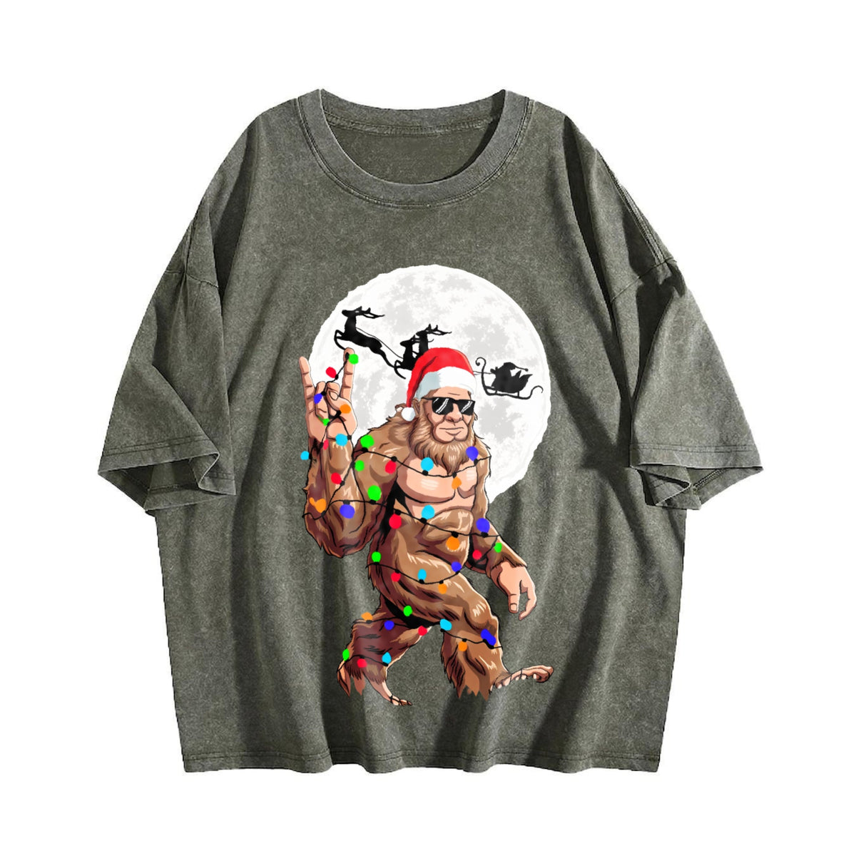 Funny Bigfoot Claus Christmas Vintage Washed T-Shirt product image 4
