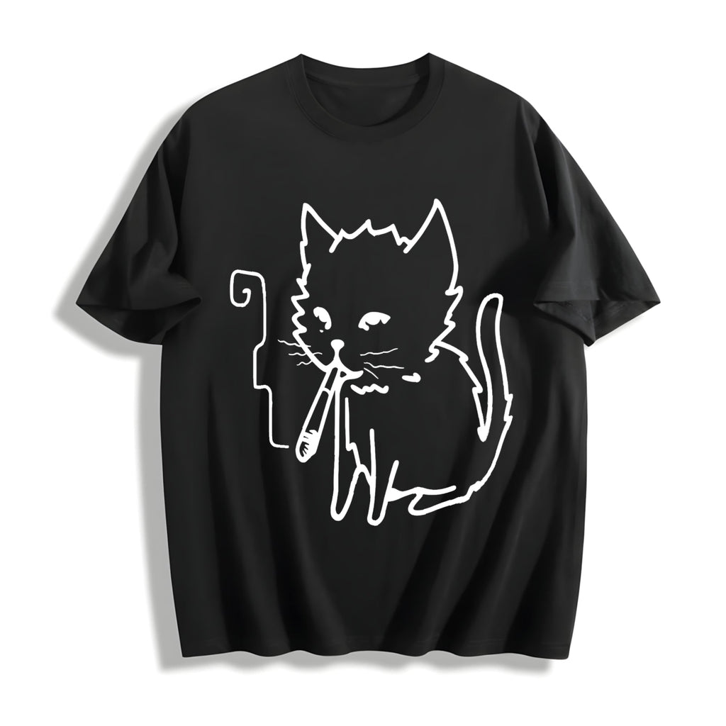 Cat Smoking Y2K Cotton T-Shirt product image 1