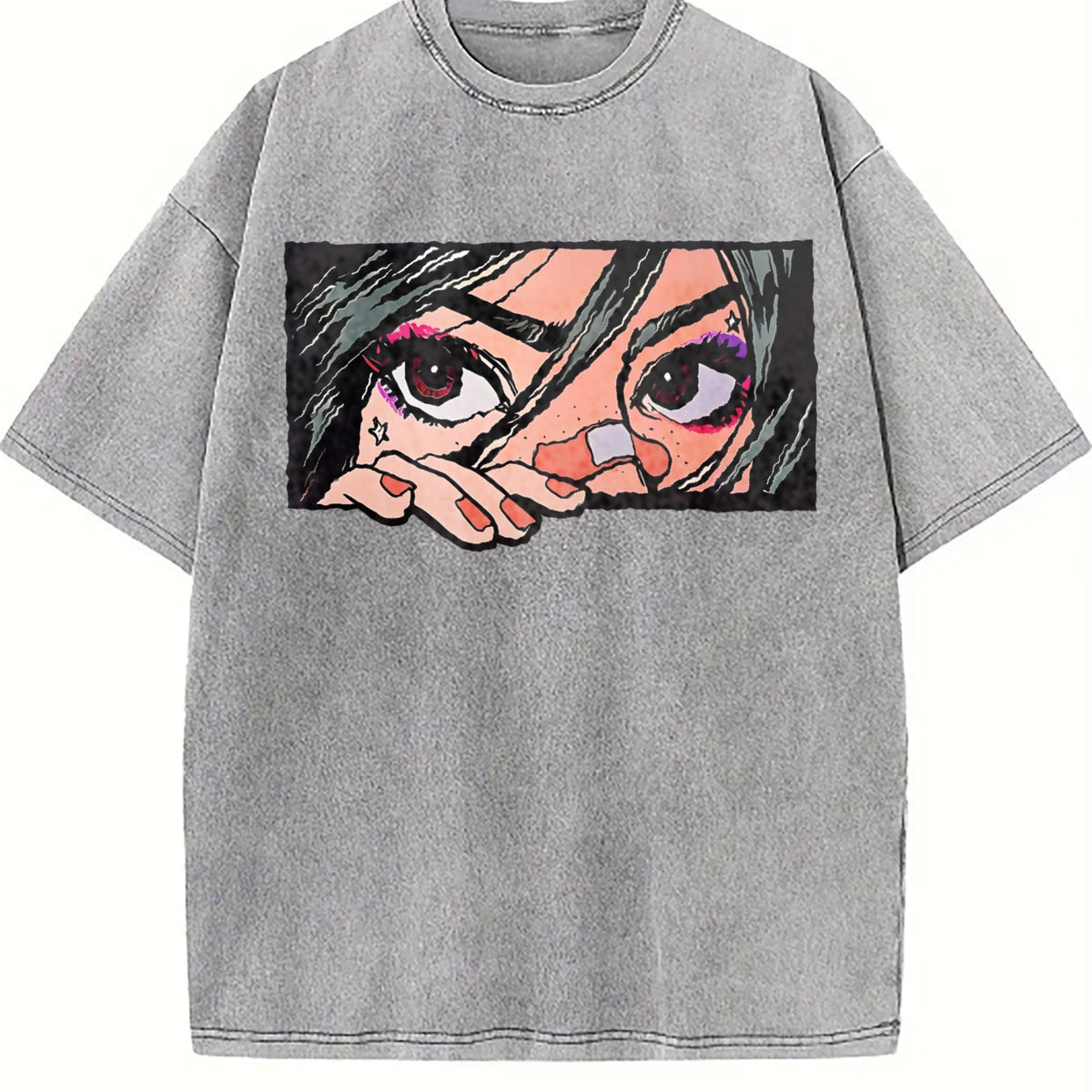 Anime Girl Peeking Eyes Vintage Washed T-Shirt product image 5