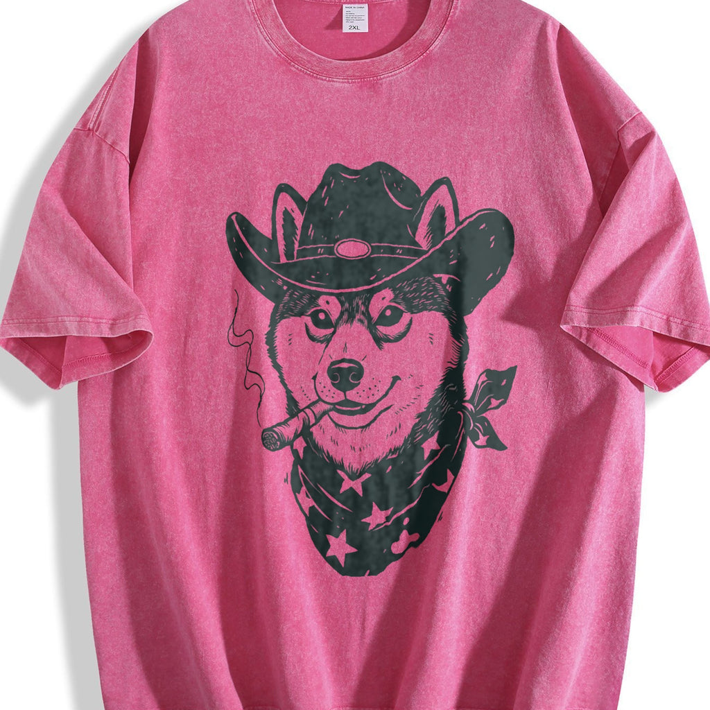 Smoking Cowboy Shiba Inu Vintage Washed T-Shirt product image 7