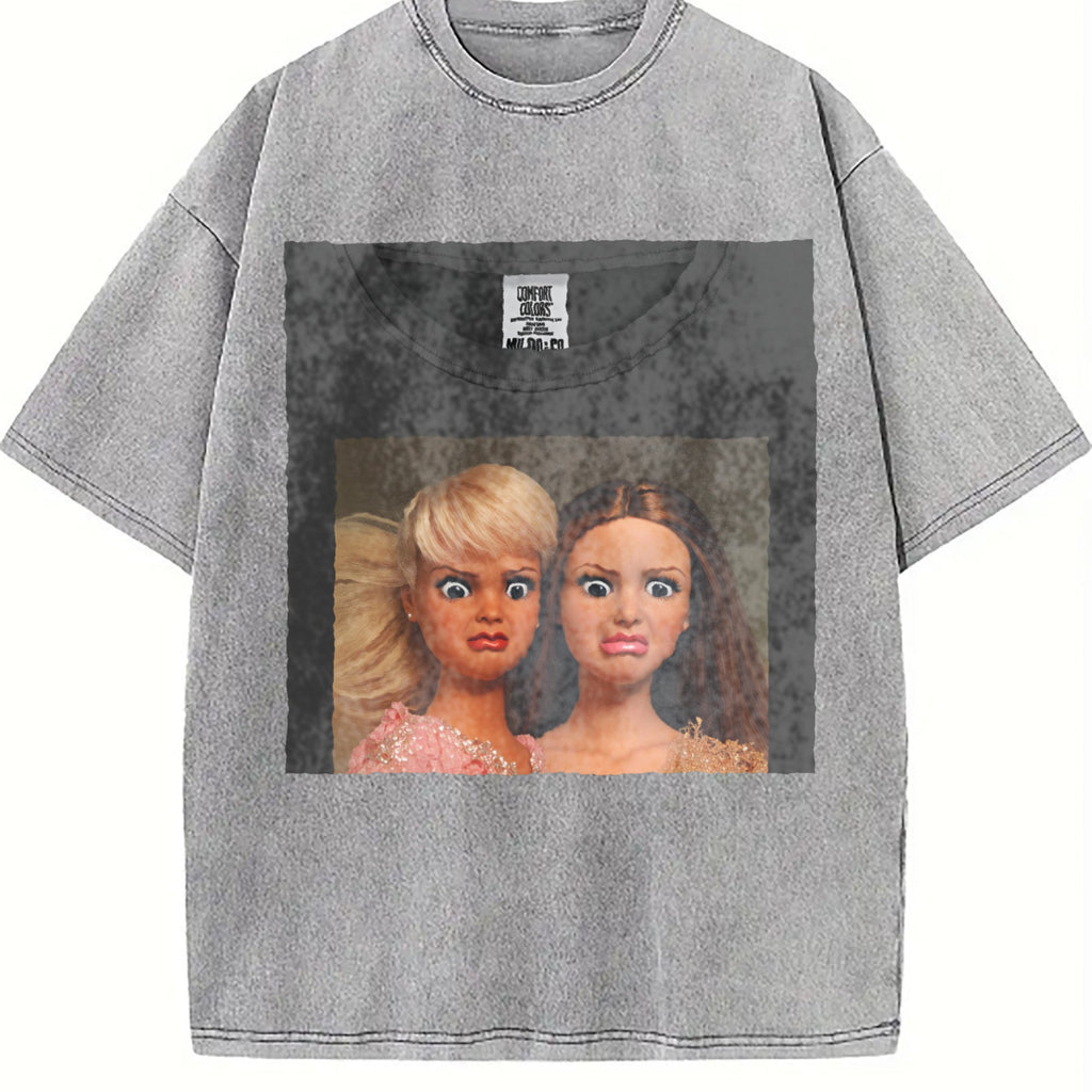 Funny Shocked Doll Duo Vintage Washed T-Shirt product image 5