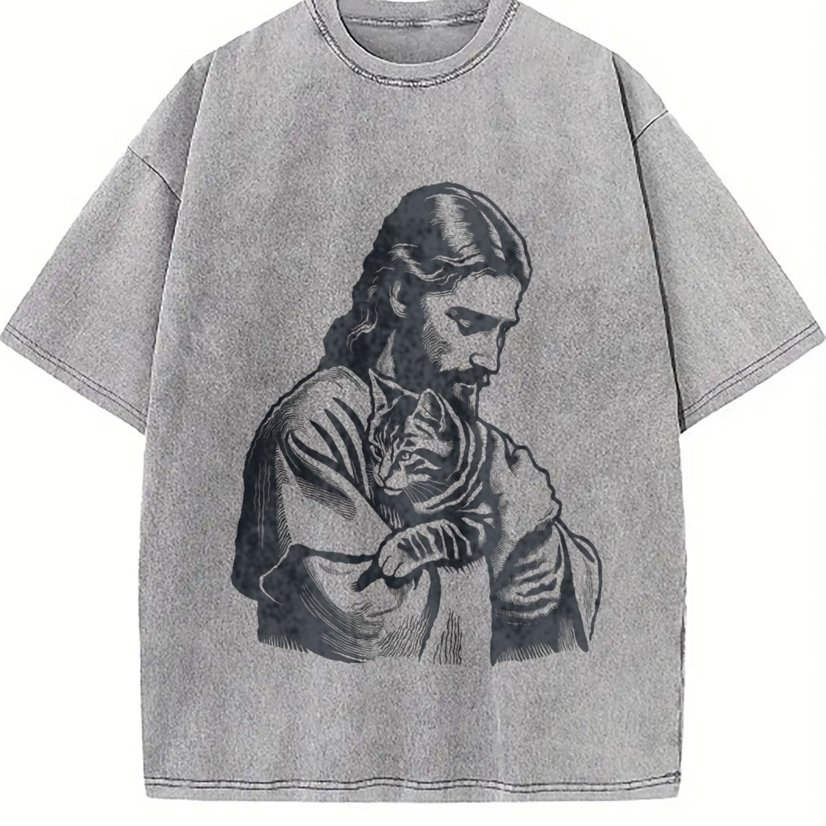 Religious Jesus Hugs Cat Christ Vintage Washed T-Shirt product image 5