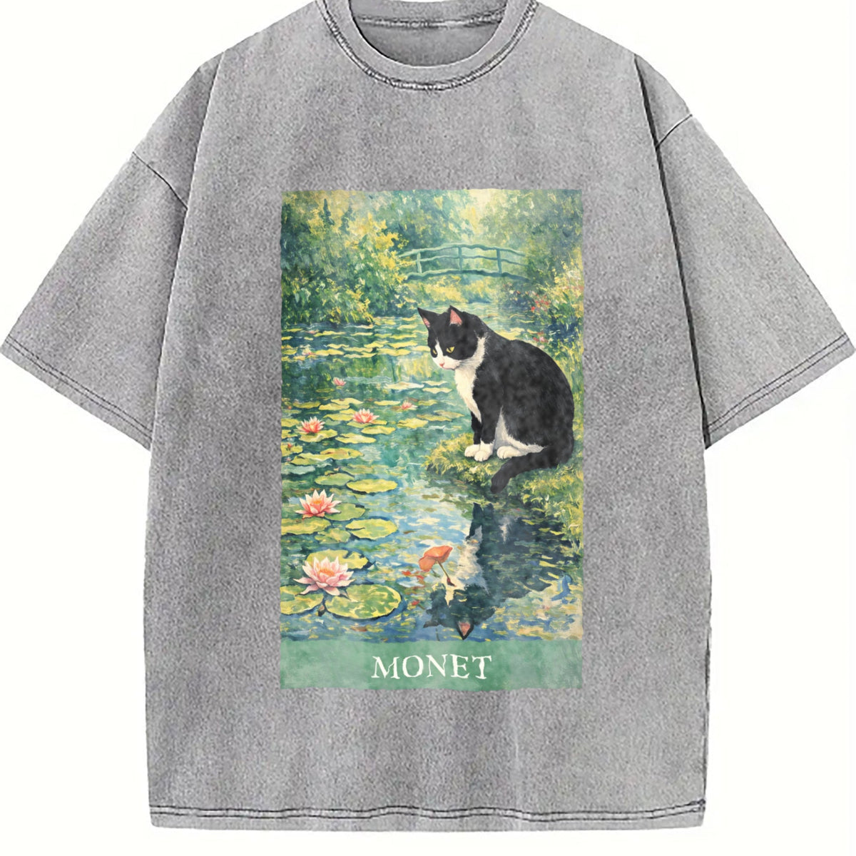 Monet Cat Art Vintage Washed T-Shirt product image 5