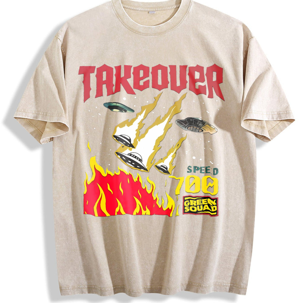 Takeover UFO Alien Fire Vintage Washed T-Shirt product image 1