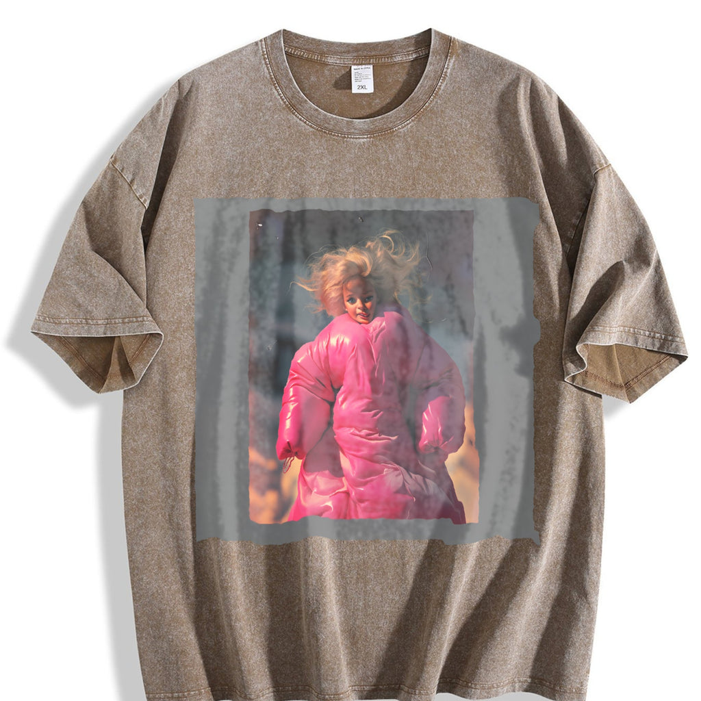 Doll in Pink with Flames Vintage Washed T-Shirt product image 3