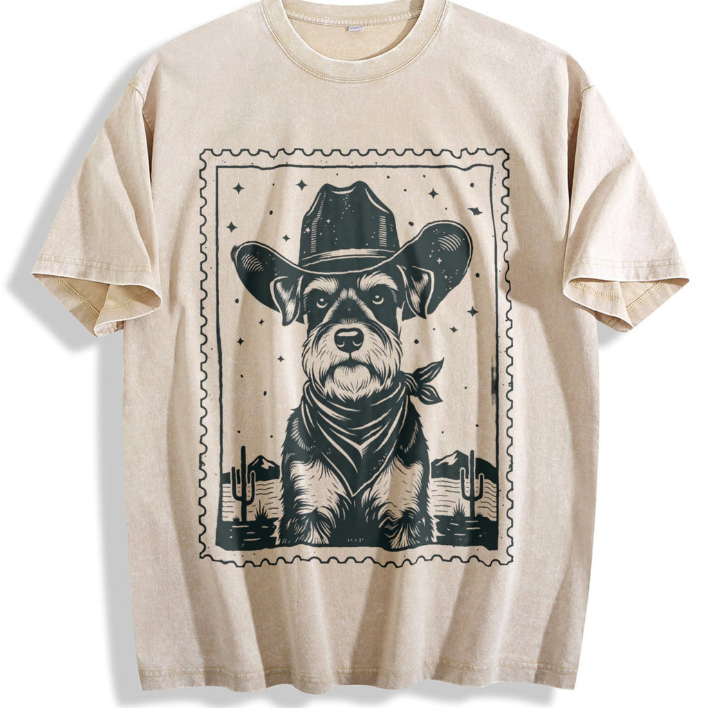 Cowboy Schnauzer Stamp Vintage Washed T-Shirt product image 1