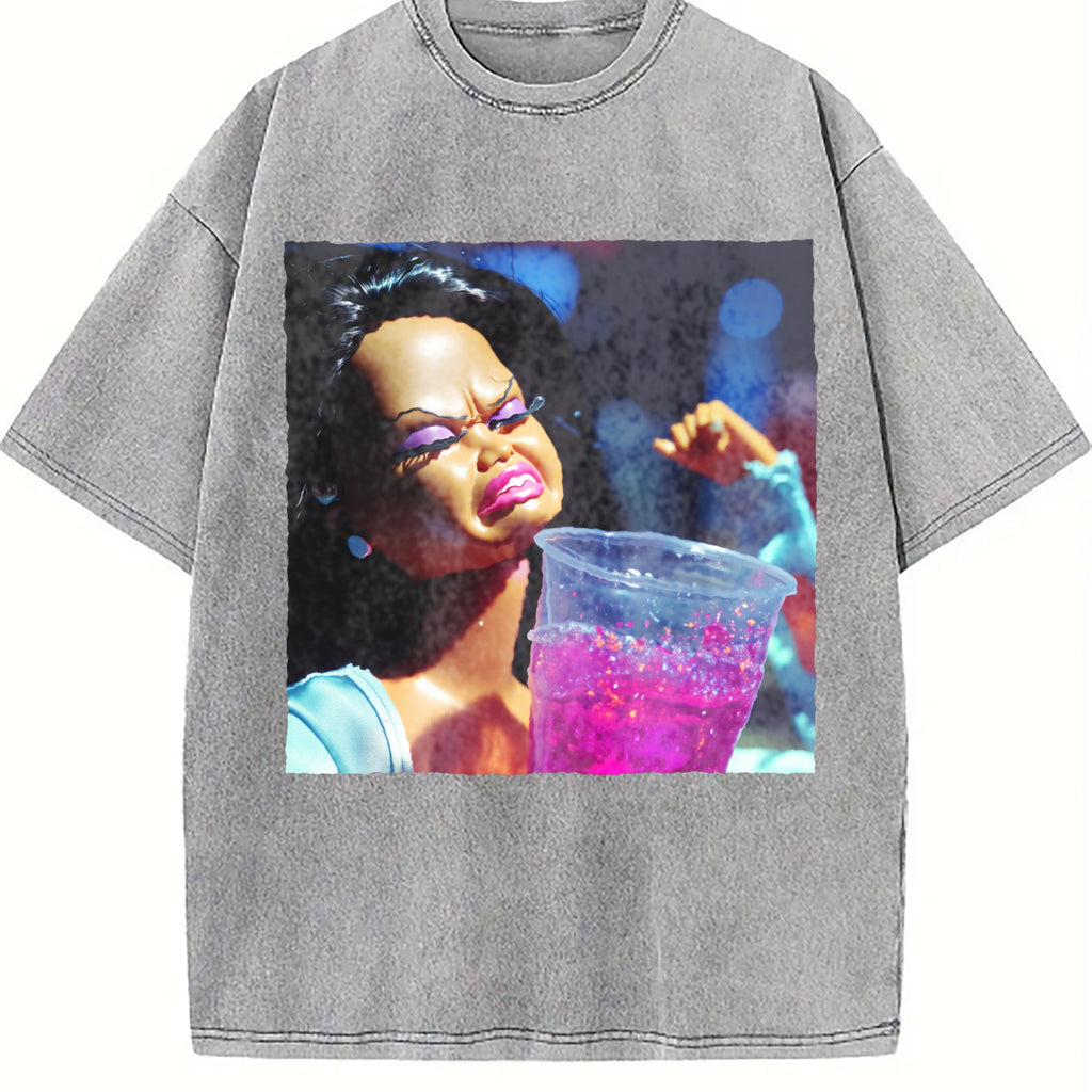 Grumpy Doll with Pink Drink Vintage Washed T-Shirt product image 5