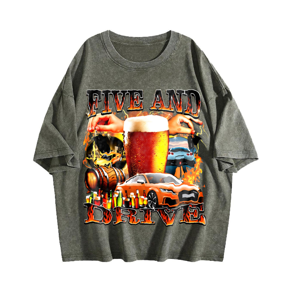 Five And Drive Funny Vintage Washed T-Shirt product image 4