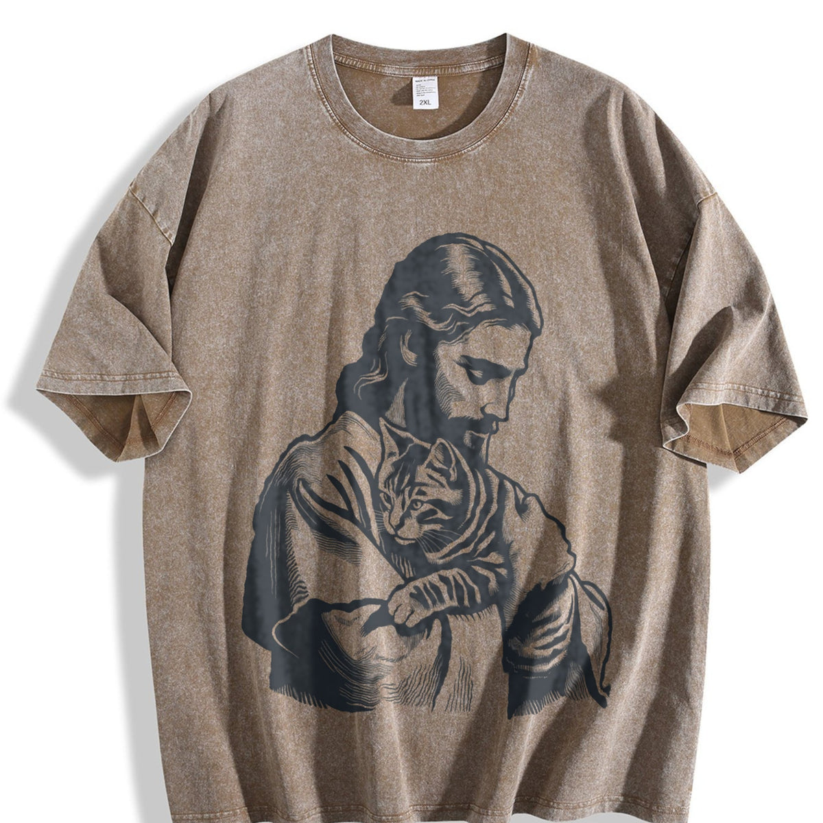 Religious Jesus Hugs Cat Christ Vintage Washed T-Shirt product image 3