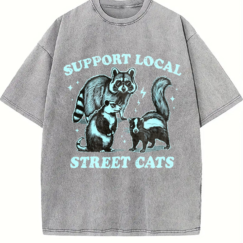 Funny Raccoon Support Local Cats 90's Vintage Washed T-Shirt product image 5