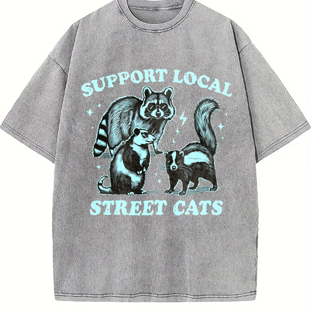Funny Raccoon Support Local Cats 90's Vintage Washed T-Shirt product image 5