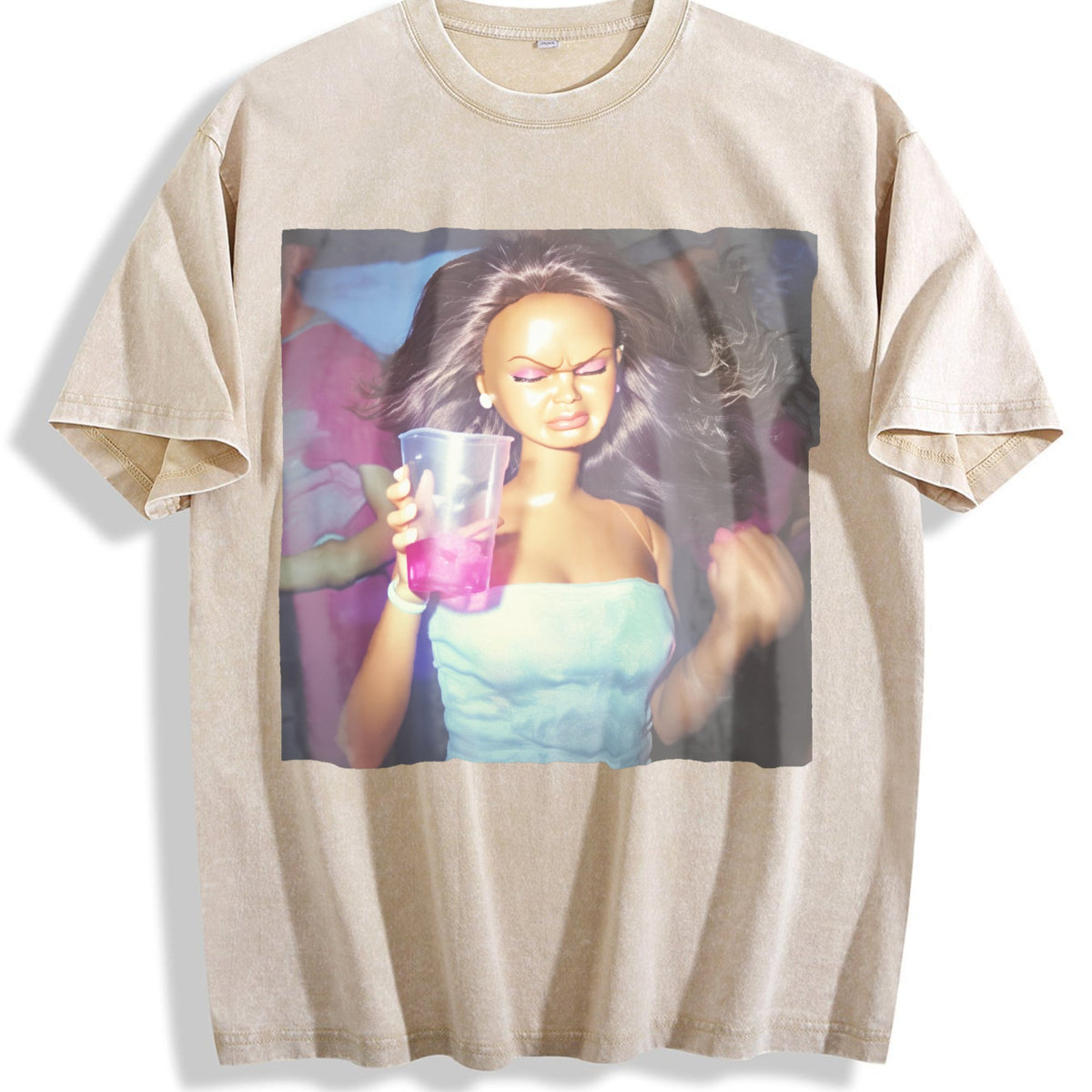 Doll with Pink Party Drink Vintage Washed T-Shirt product image 1