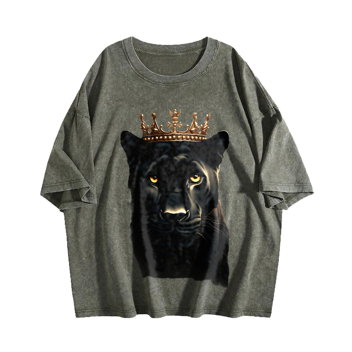 Black Wild Leopard With Crown 90s Vintage Washed T-Shirt product image 4