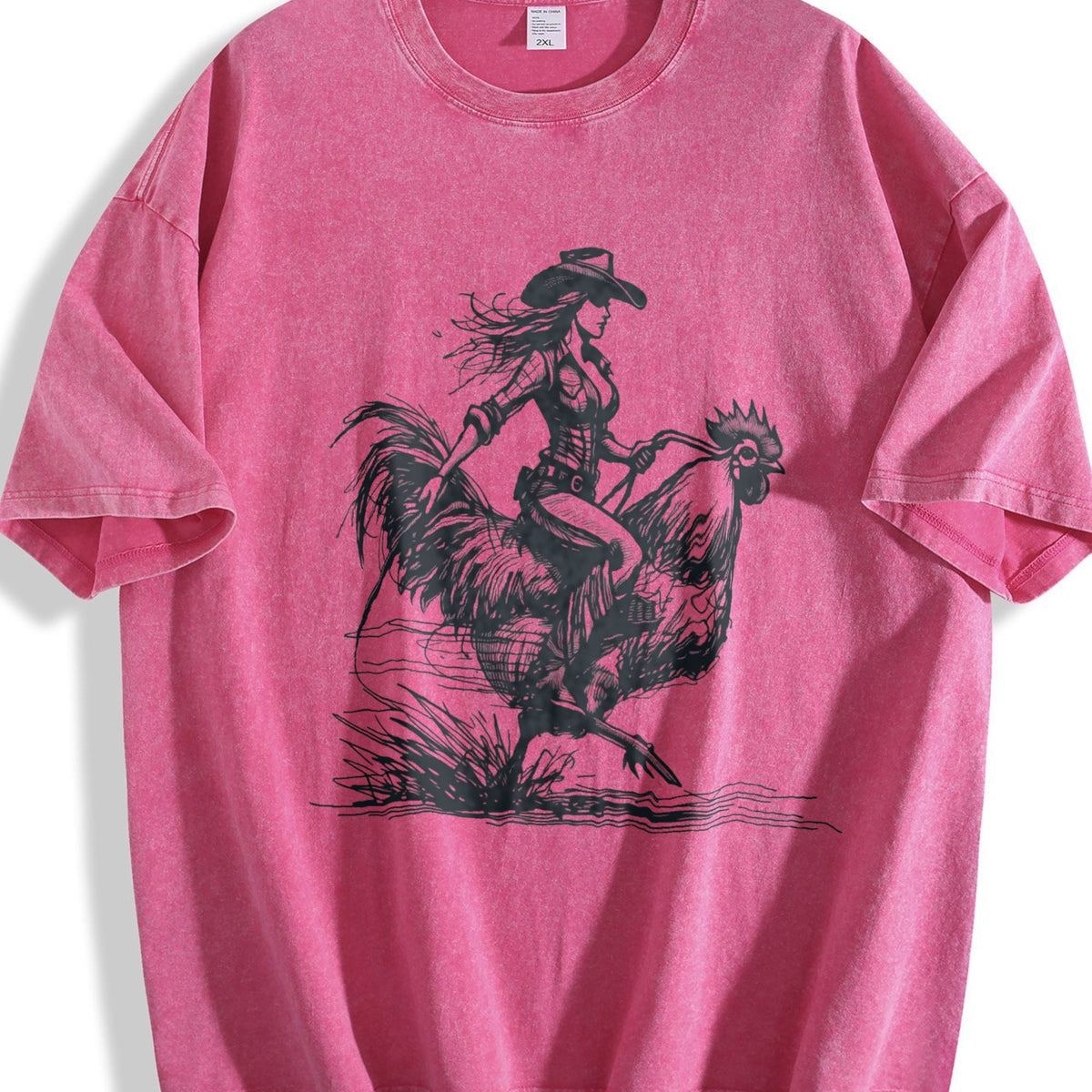 Funny Cowgirl Riding Chicken 90s Vintage Washed T-Shirt product image 7