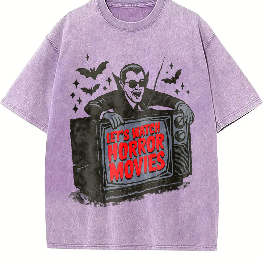 Vampire Let's Watch Horror Movies Vintage Washed T-Shirt product image 6
