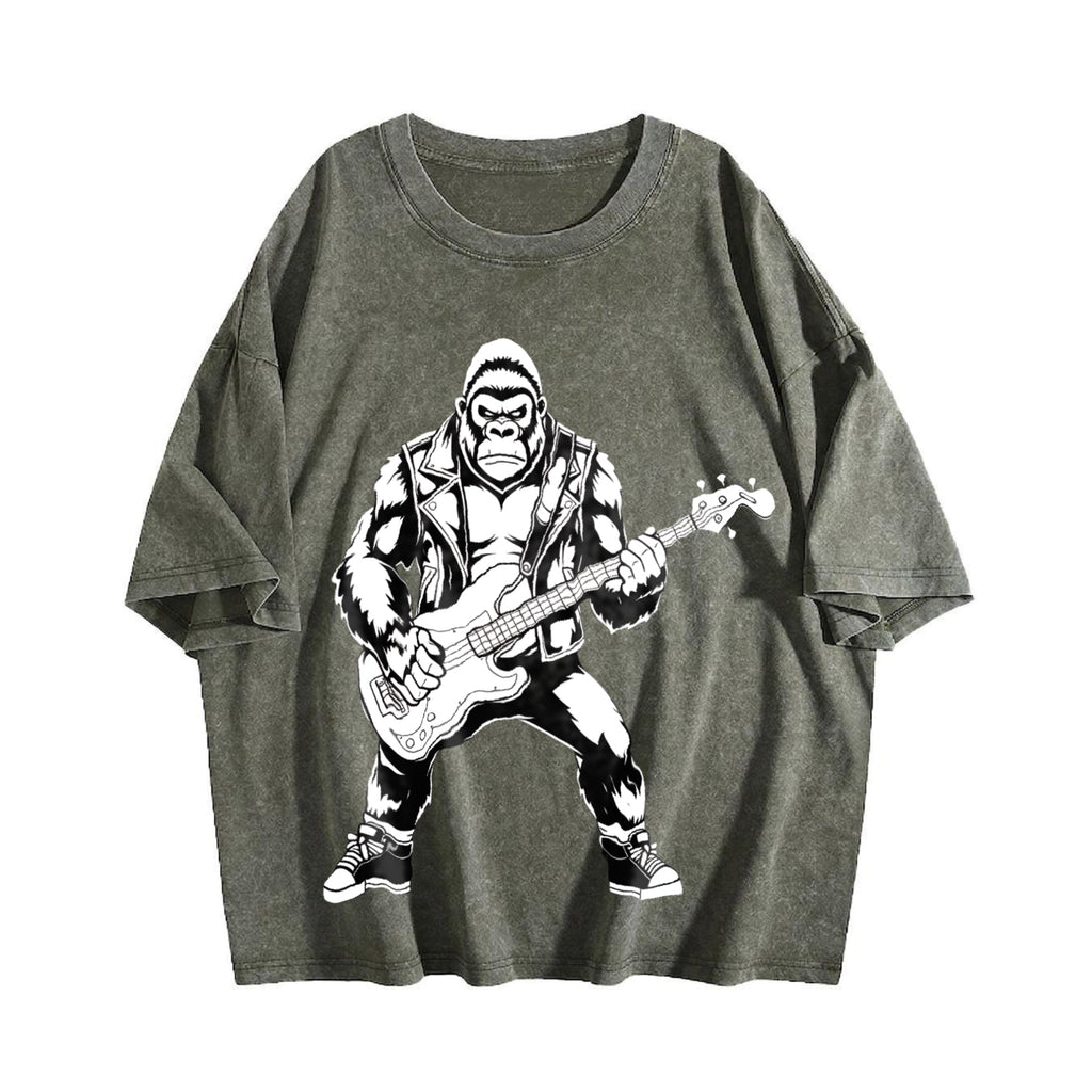 Bigfoot Playing Guitar Funny 90s Vintage Washed T-Shirt product image 4