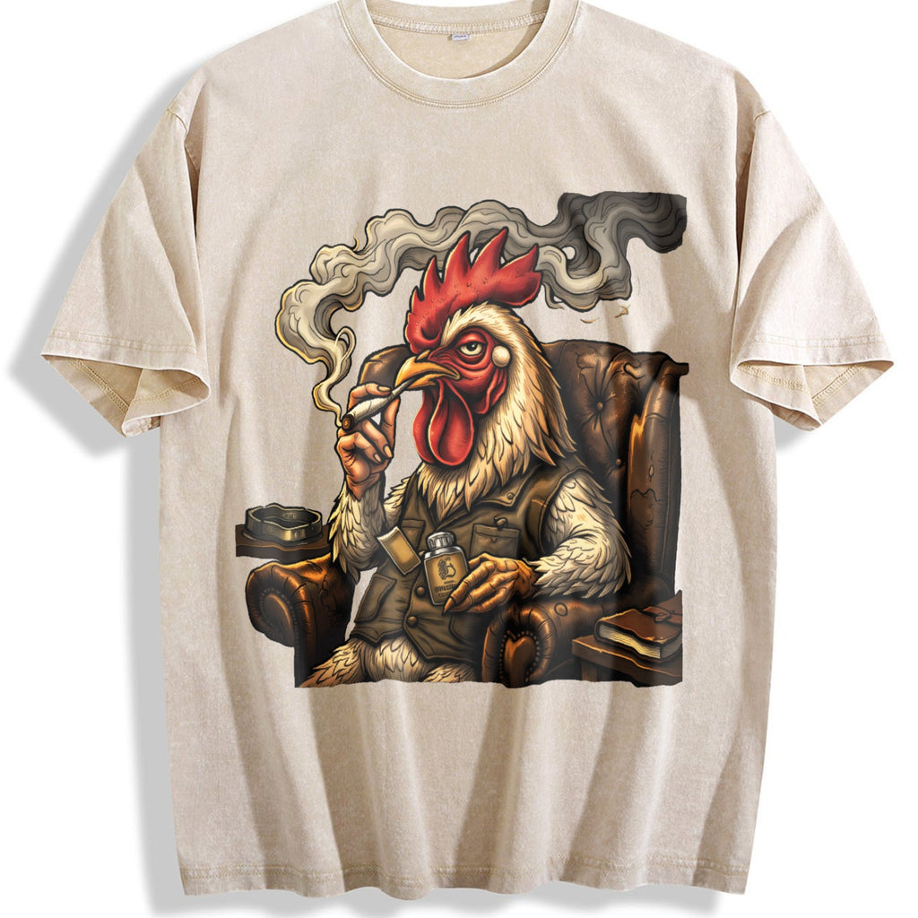 Rooster In Armchair 100 Y2K Boxy Aesthetic Vintage Washed product image 1