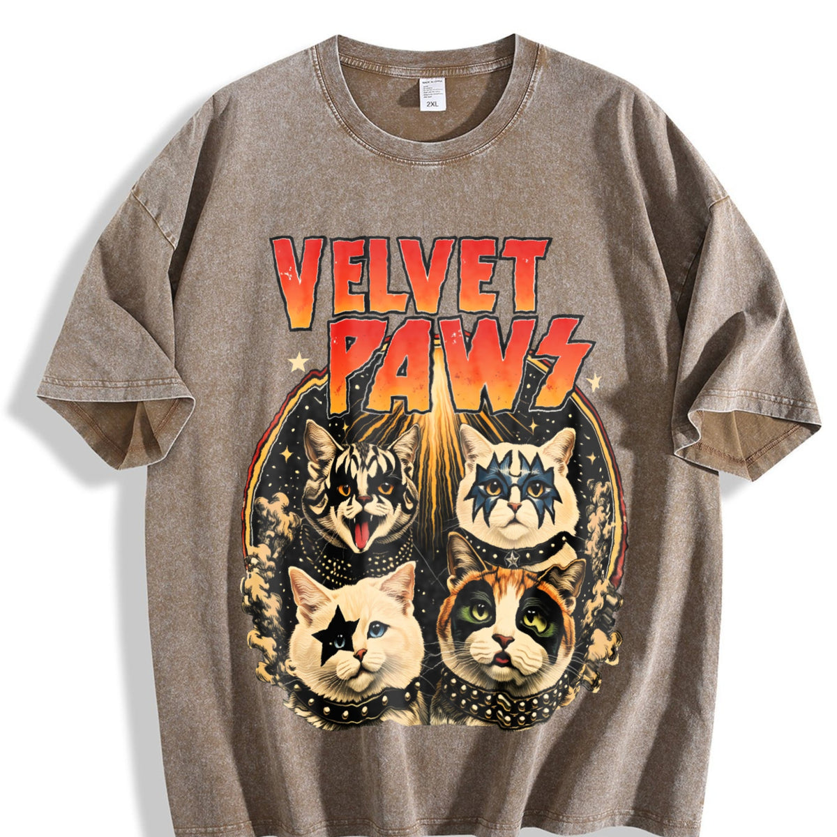 Velvet Pawz Cat Rock Band Vintage Washed T-Shirt product image 3