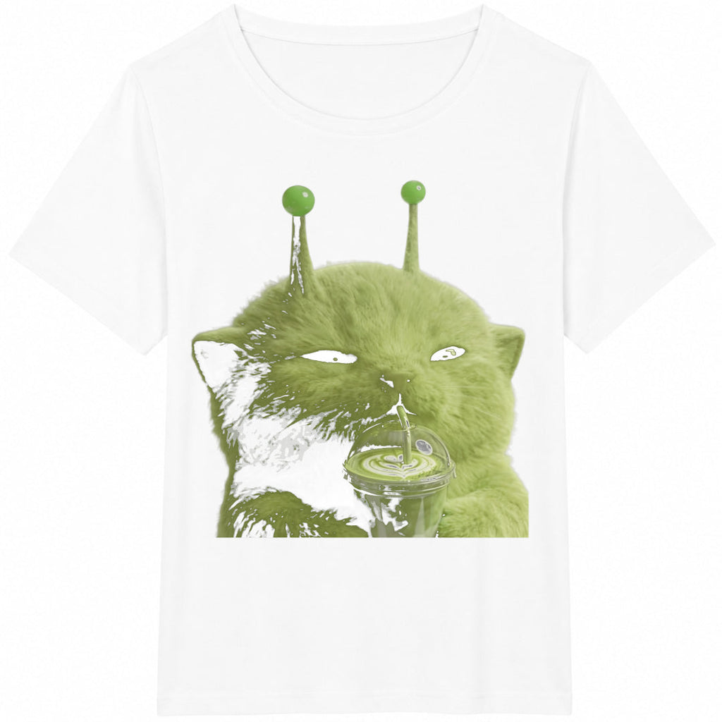 Alien Cat Matcha Cotton T-Shirt product image 2